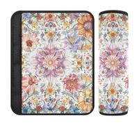 Boho Style Flower Floral Spring Fresh White 2 Pack Belt Shoulder Strap More Comfort Driving for Truck forro para cinturon de seguridad