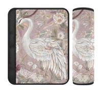 Boho Style Flower Floral White Crane 2 Pack Seatbelt Cover for Adults Release Stress to Your Neck and Shoulders for Most Cars funda para cinturón de carro