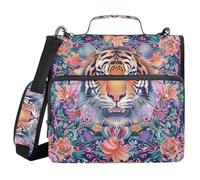 Boho Style Flower Floral Yellow Tigers 1.5-Inch 3-Rings Zipper Binder with Handle and Removable Shoulder Strap Laege Capacity School Binders Organizer for School and Office
