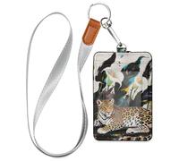 Boho Style Leopard White Calla Lily id Holders for Badges with Lanyard and 3-Card Capacity Name Card Holder for Office School IDs,Hotel Key Cards, Pass Cards