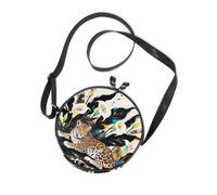 Boho Style Leopard White Calla Lily Round Sling Bags Crossbody for Ladies Beauty with Adjustable Strap Over The Shoulder Purse Walk the dog Canvas Messenger Purse