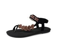 Boho Style Round Toe Heart Strappy Flat Sandals - Casual Summer Beach Shoes, black, 10 UK