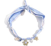 Boho Style Scarf Necklace with Charm - Adjustable Fabric Pendant, Bow, Flower, Bee - Summer Fashion Accessory for Women, Blue, Medium