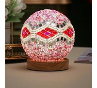 Boho Style Wooden Base Table Lamp Touch Color Changing Dimmable Rechargeable Battery Operated LED Bedside Mood Light for Yoga Show Window Exhibition Kids' Gift (Baroque Pink)