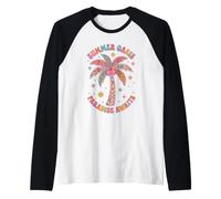 Boho Summer Oasis Paradise Awaits Retro Palm Tree Tropical Raglan Baseball Tee