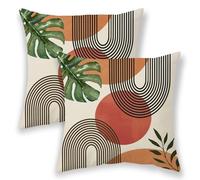 Boho Summer Pillow Covers 20x20 Inch 2 Pcs, Fall Orange Red and Leaf Outdoor Decorative Throw Pillows, Mid Century Modern Abstract Farmhouse Decor Pillowcase Linen Cushion Cover for Couch Sofa