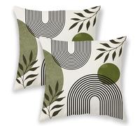 Boho Summer Pillow Covers 24x24 Inch 2 Pcs, Sage Green and Tropical Leaf Outdoor Decorative Throw Pillows, Mid Century Abstract Art Farmhouse Decor Pillowcase Linen Cushion Cover for Couch Sofa