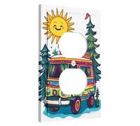 Boho Summer Switch Cover Plate Retro Colorful Sunny Van Pattern Wall Decor Thermoplastic Wall Plates Single Duplex Plug Standard Size