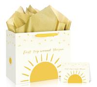 Boho Sun 1st Birthday Gift Bag First Trip Around The Sun Gift Bag with Card Tissue Paper Sunshine One Birthday Wrapping Paper Bag for Baby Boys Girls Christmas Gifts Baby Shower Party Supplies