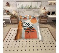 Boho Sun and Leaves Adults Woman Duvet Cover Super King Size,Mid Century Modern Comforter Cover with 2 Pillowcases,Abstract Geometric Lines Bedding Set 3pcs,Modern Minimalist Quilt Cover(No Filler)