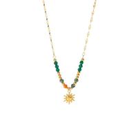 Boho Sun Beaded Pendant Necklace for Women 18K Gold Plated Bohemian Vintage Sunshine Choker Necklaces Minimalist Sunburst Colorful Jade Ball Adjustable Link Chain Dainty Celestial Jewelry Gifts