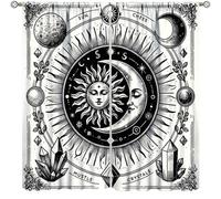 Boho Sun Moon Curtains,Mysterious Black White Magic Decor Drape for Kids Teens Bedroom Living Room Kitchen Window Treatment 2 Panels Set Total Size 42" W X 54" L Inch