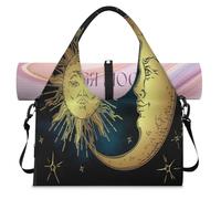 Boho Sun Moon Face Sports Duffle Bag with Shoe Compartment Boho Weekend Overnight Bags Tote Cabin Luggage Bag for Gym Yoga Travel