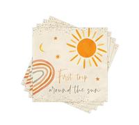 Boho Sun Moon Star Paper Napkins Disposable Decorative First Trip Around The Sun Printed Dinner/Lunch Napkins for 1st Birthday, Party, Home Table Decor. 60PCS, 2-Ply, Folded 6.5 x 6.5 In.
