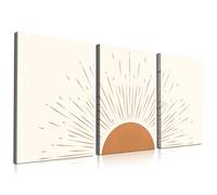 Boho Sun Wall Art Set of 3, 12x16in, Framed Canvas Wall Art Rainbow Sun Rising on the Horizon Geometric Nature Illustrations Line Art Wall, Mid-Century Modern Prints Boho Wall Decor for Living Room