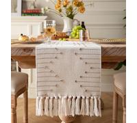 Boho Table Runner 13 x 48 Inch Long Natural Cotton Woven Runner with Tassels for Home Dining Table décor, for Modern Farmhouse Decor Coffee Table Runner, Taupe and Beige