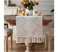 Boho Table Runner 13 x 60 Inch Long Natural Cotton Woven Runner with Tassels for Home Dining Table décor, for Modern Farmhouse Decor Coffee Table Runner, Light Blue and Beige