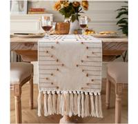 Boho Table Runner 13 x 72 Inch Long Natural Cotton Woven Runner with Tassels for Home Dining Table décor, for Modern Farmhouse Decor Coffee Table Runner, Brown and Beige