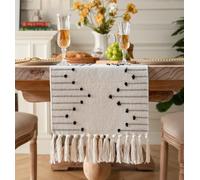 Boho Table Runner 13 x 90 Inch Long Natural Cotton Woven Runner with Tassels for Home Dining Table décor, for Modern Farmhouse Decor Coffee Table Runner, Black and Beige