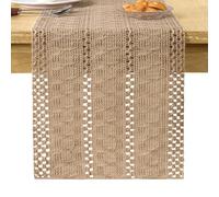 Boho Table Runner, 30 x 183cm Macrame Brown Table Runner, Linen Woven Full Hem Curling Rustic Bohemian Style Suitable for Spring Kitchen Dining Restaurant Coffee Dresser Home Wedding Decoration Presen