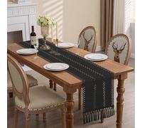 Boho Table Runner 72 Inches Long Rustic Farmhouse Table Runner with Tassels Black Macrame Table Runners Coffee Table Runners Cotton Linen Woven Table Runners for Room Kitchen Dining Table Home Decor