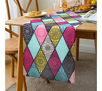 Boho Table Runner Blue Table Runner Green 13" x 72" Boho Bohemian Colorful Patchwork Indian Decoration Reception Party Wedding Decor Tapestry Autumn Dining Table Runners 33 X 183 cm (Colorful Blue B)
