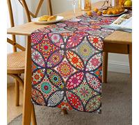 Boho Table Runner Coffee Fuchsia Jacquard Decorative Linen Table Runner Loft Multicoloured Geometric Tapestry Decoration 33 x 183cm Table Runnes (Colorful Red A)