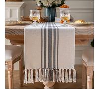 Boho Table Runner for Modern Farmhouse Decor, Dining Table décor 13 x 108 Inch Long, Coffee Table Runner with Handcrafted Tassels, Grey and Beige, for Home Bohemian Decoration