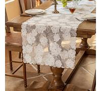 Boho Table Runner Lace Flowers Leaves Pattern, White 106 Inches Long Dining Table Runners Farmhouse Rustic Polyester for Wedding Banquets Birthday Party, 18x106"