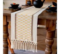 Boho Table Runner - Macrame Halloween Table Runner with Hand-Tassels, 400cm Long, Rustic Decor for Holiday Parties and Everyday Use