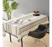 Boho Tablecloth for Rectangle Table Water Resistant Tablecloth for Oblong Table Cotton Table Cloth for Dining Room Black Bohemian Table Cover for Party, 55"x102", 6-8 Seats