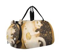 Boho Tai Chi White and Black Cats Girl's Gym Duffel Bag with Shoes Compartment Large Capacity Weekender Overnight Dance Bag for Travel, Sports, Fitness & Workout