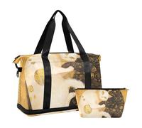 Boho Tai Chi White and Black Cats Overnight Carry On Tote and Luggage with Wet Pocket Adjustable Strap Sports Duffel Bags for Hiking 2 Pcs Set for Men Women