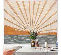 Boho Tapestry Wall Hanging for Bedroom Aesthetic, Bohemian Sun Sunrise Sea Vintage Tapestries for Living Room, Retro Hippie Rainbow Mountain Backdrop Tapestry for Dorm Room Decor (51" X 60")