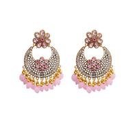 Boho Tassel Earrings for Women Vintage Floral Dangle Cubic Zirconia Flower Beaded Ball Chandelier Drop Jhumka Earrings for Festival Wedding Bollywood Party Fashion Indian Jewelry, S, Metal, No