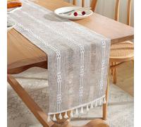 Boho Tassel Table Runner, 180 x 33 cm Coffee Table Runners for Dining Holiday Farmhouse Decor Wedding Party Rustic Linen Table Runner