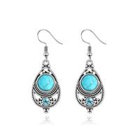 Boho Teardrop Earrings Vintage Turquoise Handmade Gift, M, Metal, No Gemstone