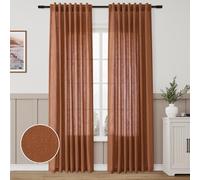 Boho Terracotta Linen Curtains 2 panels for Living Room Bab Tab Light Filtering Sheer Window Curtains Traditional Farmhouse Retro Rust Color Room Decor Desert Earthy Tone Drapes 84 inch Long 52x84