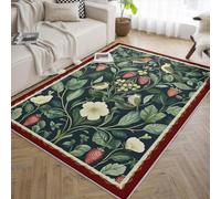 Boho Theme 200x300cm Rugs Living Room Cute Bird Floral Plant Pattern Area Rugs Dark Green Farmhouse Strawberry Rug for Bedroom Cozy Short Pile Washable Non-slip Home Decor Neutral Carpet for Laundry