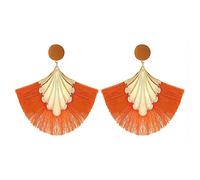 Boho Thread Tassel Earrings for Women Fan Fringe Dangling Earrings Gold Flower Drop Earrings Lightweight Statement Earring Holiday Jewelry, Metal, No Gemstone