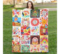 Boho Throw Blanket All Season Colorful Patchwork Floral Blankets, Bohemian Gifts Blanket for Women with Inspirational Thoughts, Soft Warm and Cozy Flannel for Sofa Bed Couch Travel 50"x60"
