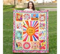 Boho Throw Blanket Colorful Patchwork Floral Blankets, Natural Bohemian Gifts Blanket for Women with Inspirational Thoughts, Soft Warm and Cozy Flannel for Sofa Bed Couch Travel 50"x60"