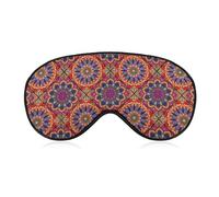 Boho Tile Flower Squares Colorful Red Unisex Light-Blocking Eye Mask Sleep Mask Suitable for Naps at Home, in The Office, and on Airplanes