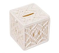 Boho Tissue Box Cover, Handmade Woven Cotton Tissues Holder with Bead Buckle - Square Macrame Decorative Tissue Organizer for Bathroom, Bedroom, Office, and Living Room Decor