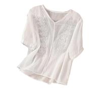 Boho Tops for Women Embroidered Peasant Blouses Cotton Linen Ladies Shirts and Blouses Summer Short Sleeve Crew Neck Bohemian Shirt Dressy Loose Casual Work Daily Top