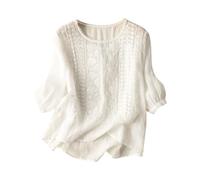 Boho Tops for Women Embroidered Peasant Blouses Cotton Linen Ladies Shirts and Blouses Summer Short Sleeve Crew Neck Bohemian Shirt Dressy Loose Casual Work Daily Top