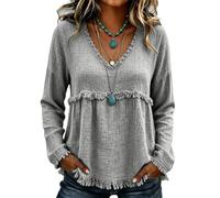 Boho Tops for Women Fringed Tiered Oversized Boho Lightweight Tunic Relaxed | Casual Loose Fit Long Sleeve V Neck Blouses for Women Uk