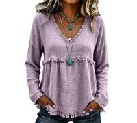 Boho Tops for Women Fringed Tiered Oversized Boho Lightweight Tunic Relaxed | Casual Loose Fit Long Sleeve V Neck Blouses for Women Uk