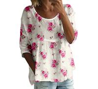 Boho Tops for Women UK 3/4 Sleeve Floral Printed Casual Loose Tunic Tops Floaty Lightweight Summer T-Shirts Bohemian Elegant Comfort Cute Tees Plus Size Peasant Smock Blouse Cerulean Clothing Ladies