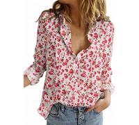 Boho Tops for Women UK Linen Shirt Women Long Sleeve Tunic Tops Elegant Retro Print Boho Shirts Summer Lightweight Collar Lapel Basic Blouse Casual Beach Cover Ups and Kaftans